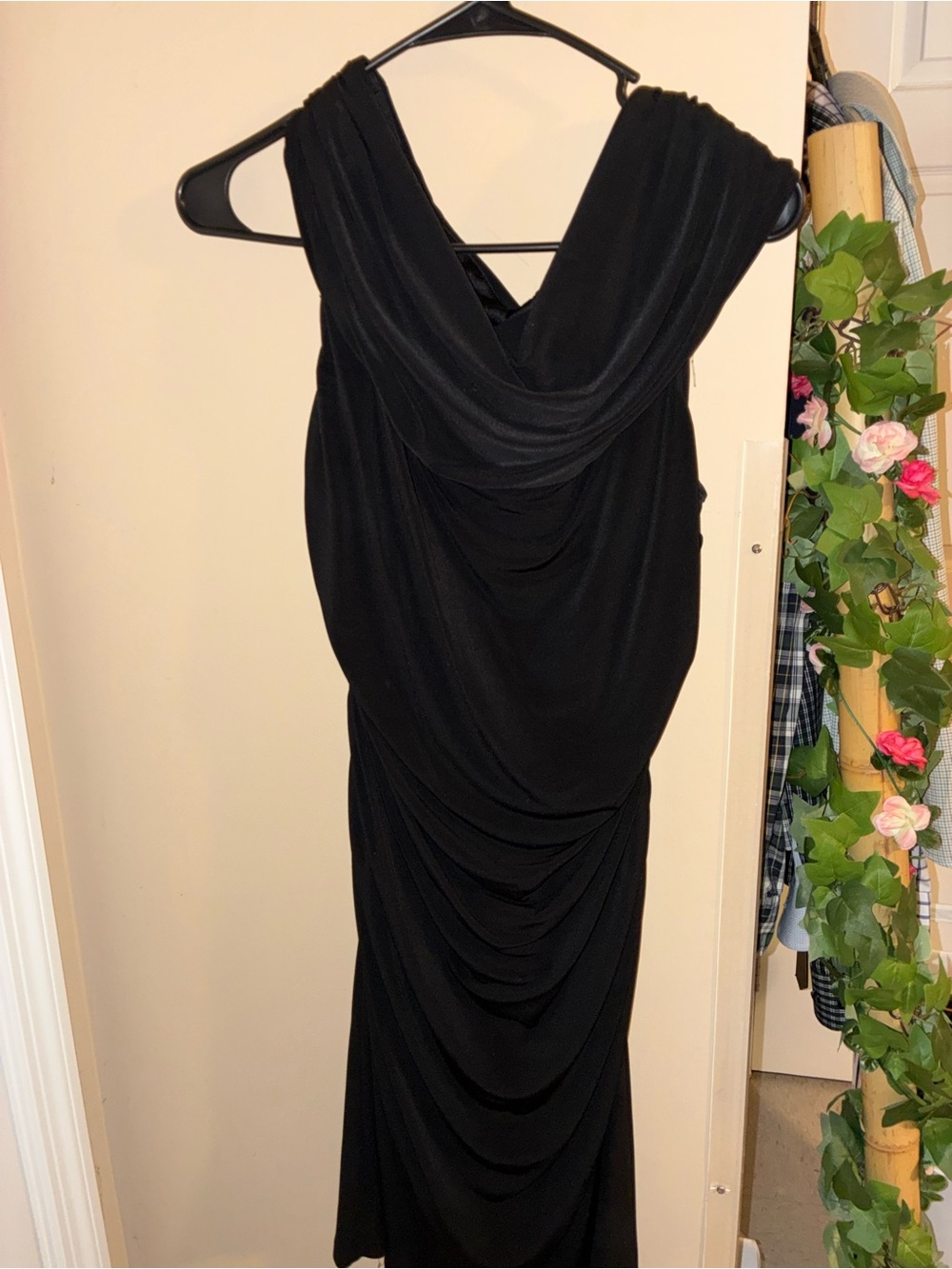Spense Black Draped Midi Dress